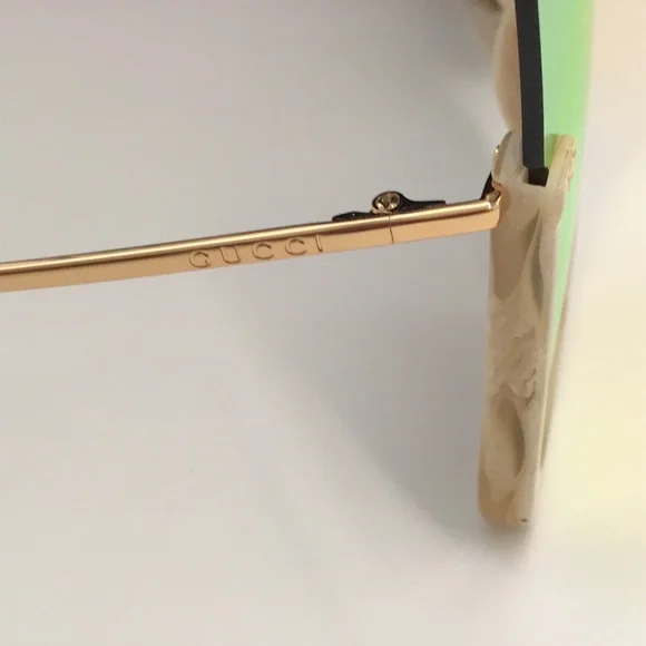 Gucci GG0540S 004 Beige Oversized Shield Sunglasses Orange Mirror - Picture 6 of 14